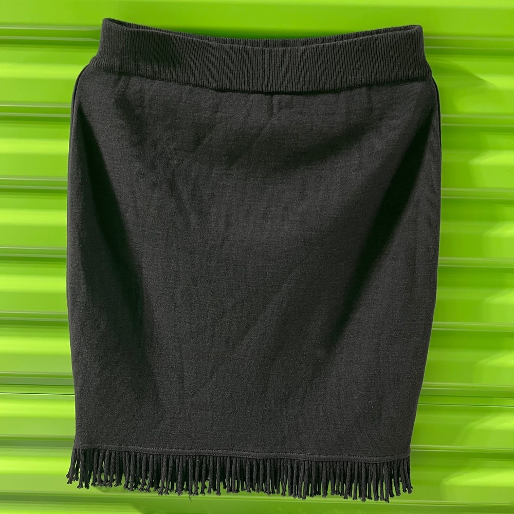 Andrea Jovine Vintage Black 100% Wool Fringe Knit Mini Skirt Womens Size M